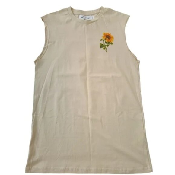 S🌻Urban Heritage Men Cream&Yellow Tank Top Sunflower Design - Picture 1 of 8